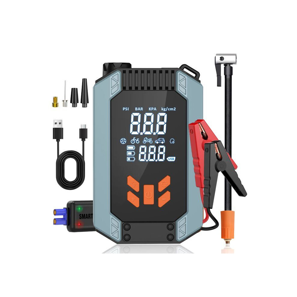Powerful 12V 1200A Car Battery Booster Jump Starter With 150 Psi Air Compressor And Safety Clamps Compact Portable Design 6083684382147