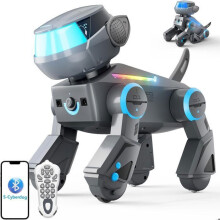 Cane Robot Interattivo con Luci LED Multicolori, Programmabile, Giocattolo Educativo STEM per Bambini da 3 Anni, Grigio