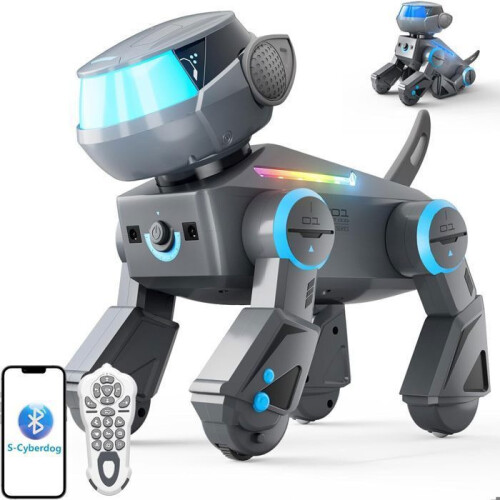 Interactive Bluetooth Robot Dog with Multicolor LED Lights, Programmable STEM Smart Toy for Children Aged 3+, Gray