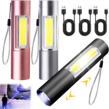 Wiederaufladbare LED-Taschenlampe mit USB, 3er-Set, starke Zoomfunktion, 3 Lichtmodi, wasserdicht, robust und kompakt