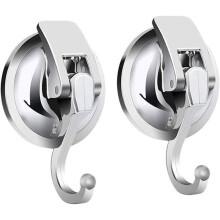 Set of 2 Powerful Vacuum Suction Cup Hooks, Wall Mounted Towel Hooks for Bathroom and Kitchen, Removable No Drilling