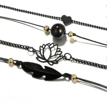 2025 Hollow Lotus Bracelet Ball Leaves Peach Heart Bracelet Set for Women Girls(black)