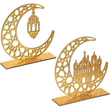 1 Ensemble de Décorations en Bois pour le Ramadan, Panneaux Décoratifs pour L'Aïd Al-Fitr, Lumières et Décorations en Forme de Maison, Simple et