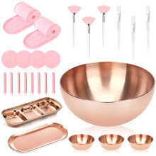 26 Rose Gold Esthetician Supplies Kits 3 Facial Bowls Large Spa Bowls 3 Fan Brushes Makeup 3Face Mask Brushes Salon Tray