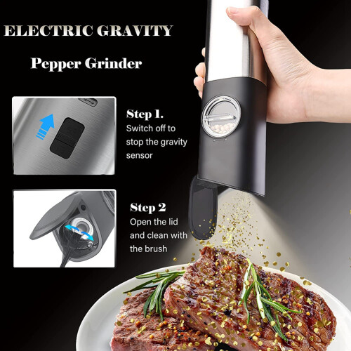 Salt and Pepper Grinder Set, Electric Pepper Grinder USB Rechargeable,Automatic Gravity Mill Grinder with 2