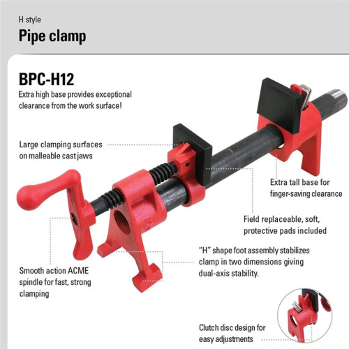 BPC-H12, 1/2 in. H Style Pipe Clamps - Essential for Woodworking, Carpentry, and DIY Projects 2