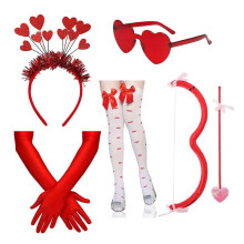 5 PCS Cupid Costume Women Kit with Bow&Arrow, Gloves,Heart Headband, Sunglasses, and Stockings