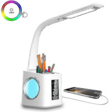 Led Desk Lamp with Usb Charging Port Night Atmosphere Lamp Alarm Clock Pen Holder Calendar 3-level D