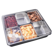 Caixa de Aço Inoxidável com 6 Compartimentos Removíveis para Temperos de Pizza, Ingredientes e Molhos de Frutas, Além de Colher.