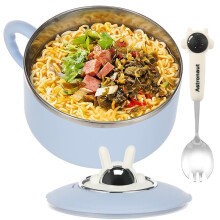 1200ml Stainless Steel Rapid Ramen Bowl with Leakproof Lid and Non-Slip Base