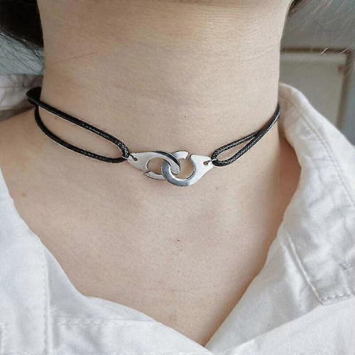 Silver handcuff necklace on a cord 1