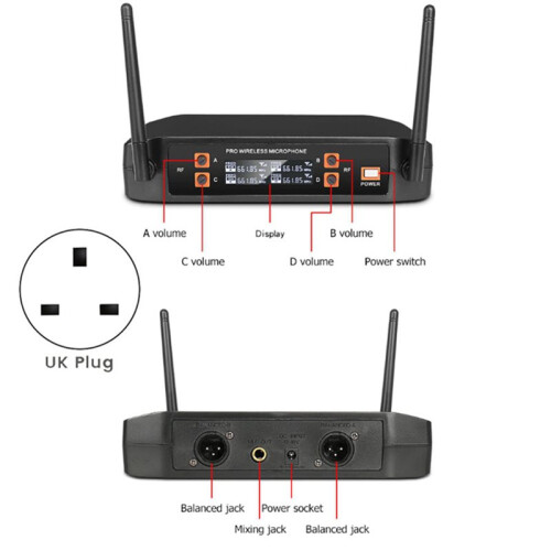 Wireless Microphone Headset 4 Channel UHF Fixed Frequency Dynamic Microphone for Karaoke Wedding Party Band Church UK 1