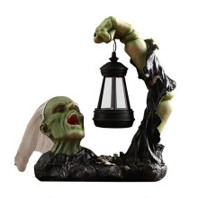 Halloweendecoraties voor Buiten, Groen Beeldje met op Zonne- Werkende Lantaarn, Enge Decoratie voor Binnen en Buiten