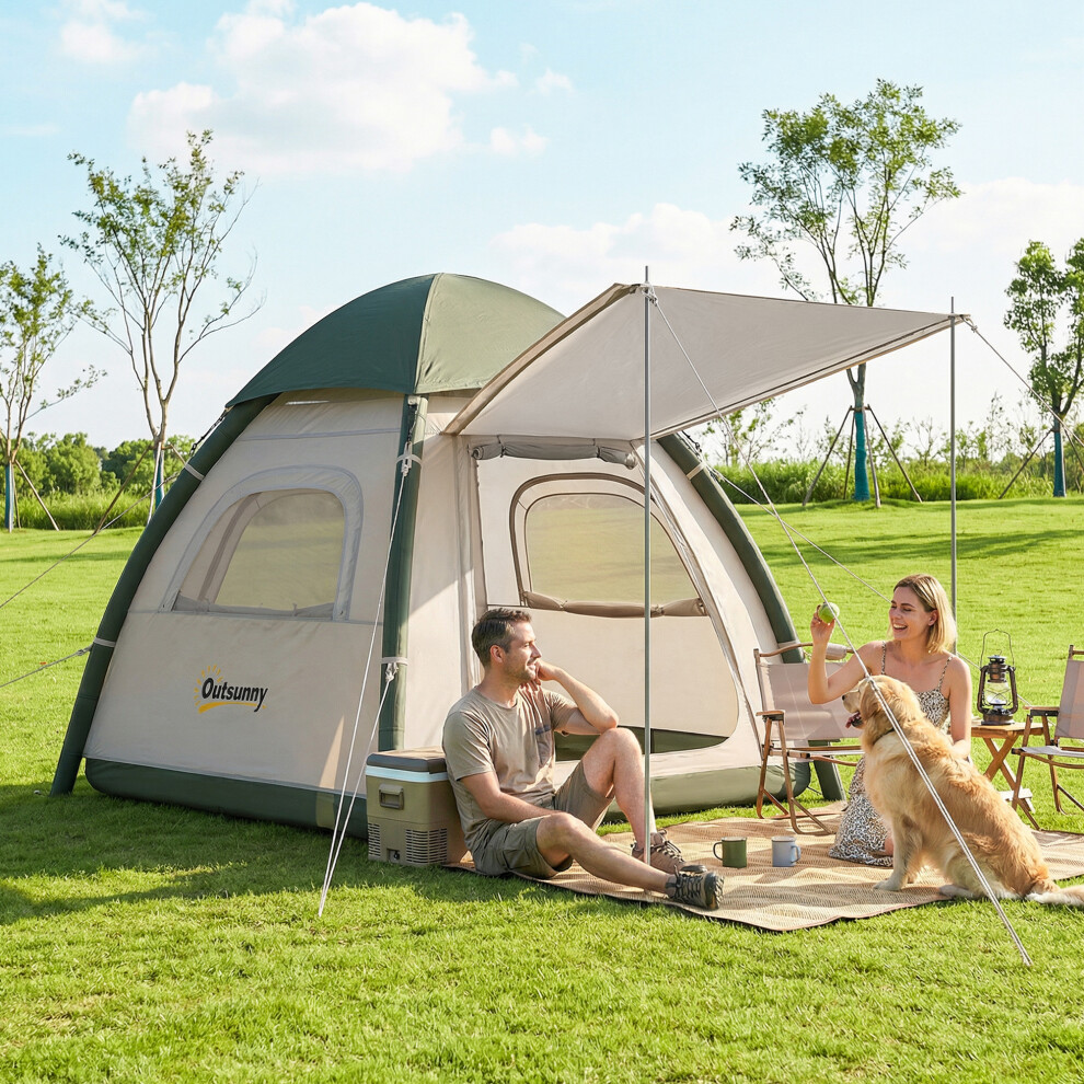 Outsunny 3 Man Inflatable Camping Tent W/ 3000Mm Waterproof Rainfly, Beige