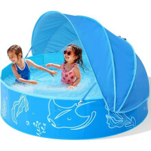 Opvouwbaar kinderzwembad met luifel, blauw, draagbaar zwembad met zonnescherm voor buitenspelen met water.