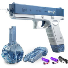 Elektrische Wasserpistole, Ein-Knopf-Automatik, großes Fassungsvermögen von 434 cm³ + 58 cm³, Reichweite bis zu 9,75 m, Blau