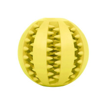 Interactief hondenspeelgoed: een rubberen bal van 6 cm, geschikt voor het reinigen van de tanden, geel en duurzaam. Geschikt om mee te spele
