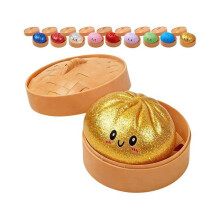 Bollo gigante blandito con purpurina y cesta vaporera, juguete antiestrés sensorial kawaii, dorado, 10 cm
