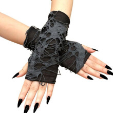 Gotische vingerloze handschoenen voor Halloween, unisex kostuumaccessoire van verweerd mesh voor dames en heren.