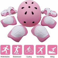 Kids Roller Skating Protective Set, Bicycle Helmet, Knee Pads, Elbow Pads and Wrist Guards, Pink
