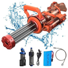 Pistola de agua eléctrica Gatling para niños, batería de 2000 mAh, 30 minutos de autonomía, cañón de agua giratorio con luces, juguete de pl
