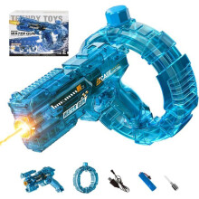 Pistola de agua eléctrica con luz LED, lanzador de agua automático de largo alcance para adultos y niños, azul.