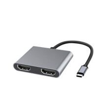 USB-C naar dubbele HDMI-adapter, 4-in-1 USB-C-hub met 2 HDMI-poorten voor 4K-monitoren, USB-C-dockingstation voor Windows