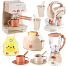 Keukenspeelset voor kinderen met accessoires, blender, broodbakmachine en schort voor fantasiespelletjes in de keuken.