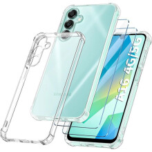 Samsung Galaxy A16 Schutzhülle aus stoßfestem, transparentem TPU mit 2 Displayschutzfolien aus gehärtetem Glas