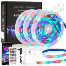 Tira de luces LED RGB de 15 m, 2835, 54 LED por metro, control por aplicación y control remoto, resistente al agua IP65, para uso en interio