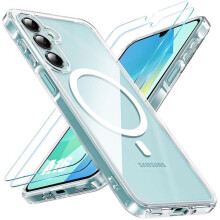 Beschermhoes voor Samsung Galaxy A16 4G 5G, transparant, schokbestendig, inclusief 2 geharde glazen