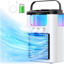 Mini-ilmanjäähdytin, 600 ml:n ilmankostutin, 3 nopeutta, 3 suihkutilaa, 7 LED-valoa, kannettava kotitoimistoon