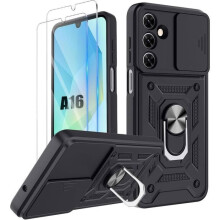 Shockproof Case for Samsung Galaxy A16 5G, Black with Camera Protection and 2 Tempered Glass Screensprotectors