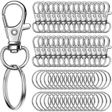 120 draaibare karabijnsluitingen en sleutelhangers, 60 metalen sleutelhaakjes en 60 splitringen voor sleutelhangers