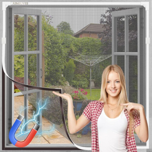 Adjustable Magnetic Window Mosquito Net 130 x 150 cm White Frame for Easy Installation and Use