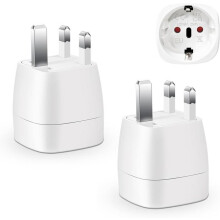 2-Pack France to UK Travel Adapter, 2-Pin to 3-Pin Plug Converter for UK, Scotland, Dubai and Hong Kong