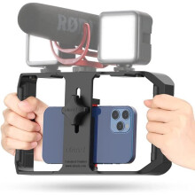 Stabilizačný grip pre smartfóny s 3 úchytmi typu „cold shoe“, kompatibilný s telefónmi iPhone a Samsung