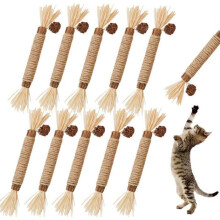 Verpakking van 10 Silvervine kauwsticks voor katten, natuurlijk en interactief speelgoed voor gebitsreiniging voor binnenkatten.