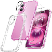 Étui transparent antichoc 4 en 1 pour iPhone 16 avec 2 protections d'écran en verre trempé et 1 protection pour appareil photo, protection s