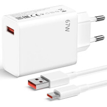 Cargador rápido de 67 W con cable USB-C de 1 m, color blanco, compatible con Xiaomi 15T, 15T Pro, 15, 15 Ultra y 14T Pro.