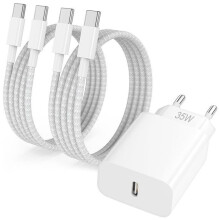 35W Fast Charger with 2 x 1m USB-C Cables, Compatible with iPhone 17, 16 and 15, Fast Charging USB-C Power Adapter