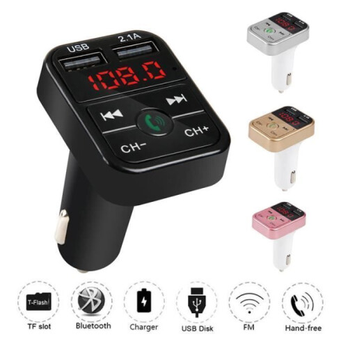 Wireless Bluetooth FM Transmitter for Car with USB Charger and MP3 Player, Black