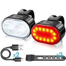 Wiederaufladbare LED-Fahrradbeleuchtung (vorne und hinten), wasserdicht (IPX5) mit doppelter Montagebasis