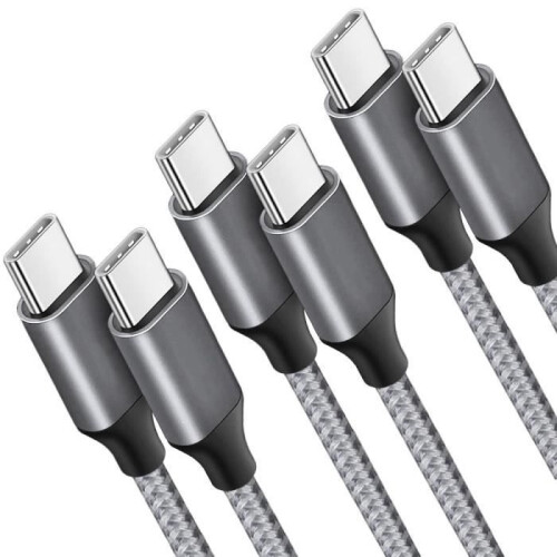 Καλώδιο φόρτισης USB C σε USB C 3A, πλεγμένο νάιλον 1 μ, γκρι, συμβατό με Samsung S26 S25 S24 S23