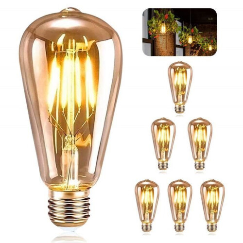 6 Pack E27 Vintage LED Edison Bulbs ST64 Warm White Decorative Retro Light Bulbs