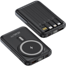 Batería externa magnética de 20000 mAh con 4 cables integrados, carga inalámbrica, 6 salidas, 3 entradas y pantalla LED.