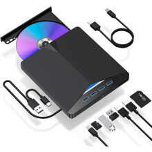 Externes USB 3.0 DVD-/CD-Laufwerk, tragbarer 7-in-1-Multifunktions-DVD-Brenner für Windows 11, 10, 8 und 7
