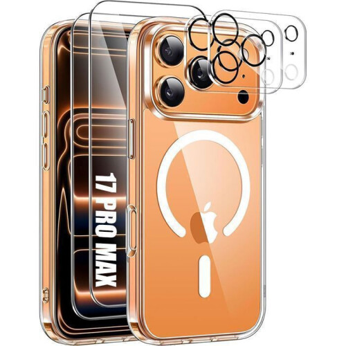 Capa protetora para iPhone 17 Pro Max com anel magnético e 2 películas de vidro temperado para tela e câmera.