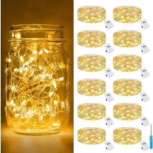 12 mini LED-lichtsnoeren op batterijen, 2 meter, 20 LED's, binnendecoratie, 3 standen voor tuinfeest en kerstverlichting