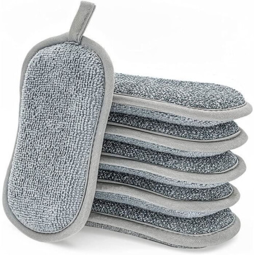 Washable Dish Sponge, 6 Pack Double Sided Non Scratch Microfiber Antibacterial Kitchen Sponges